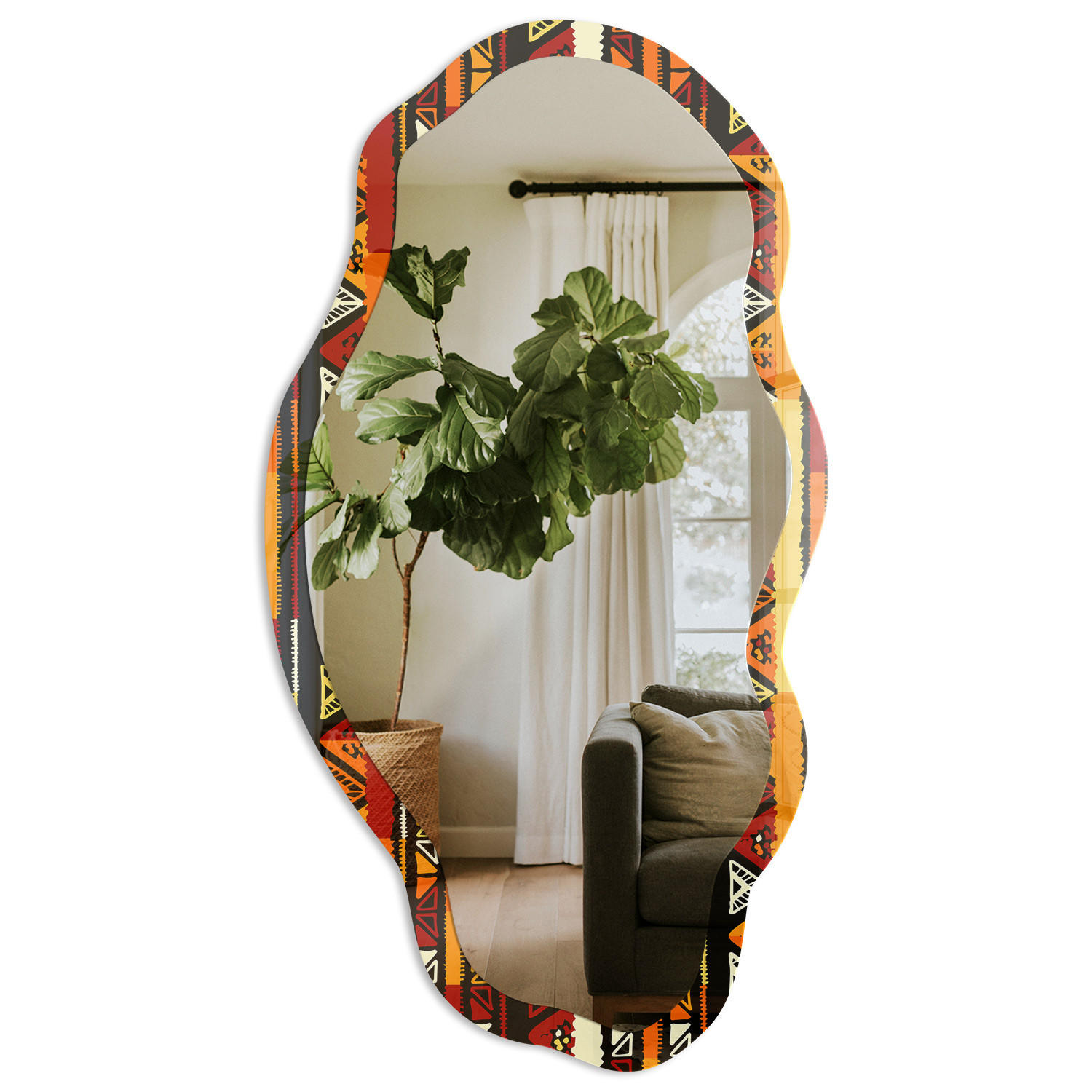 SPIEGEL 90x45 cm asymmetrisch mit Druck - Ethnische Gürtel - Transparent, Glas (45/90/0.4cm) - TULUP