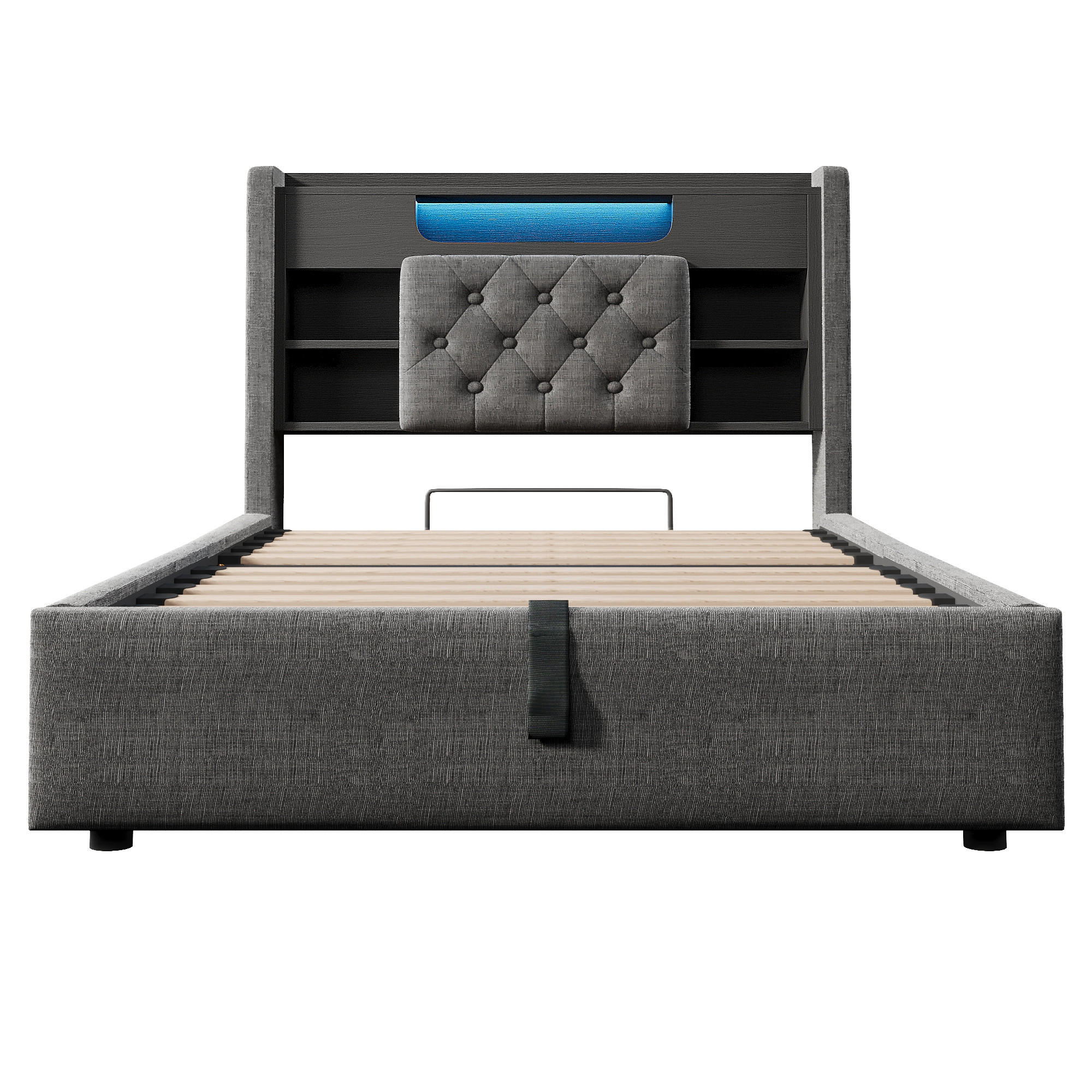 POLSTERBETT 90/200 cm Grau mit LED-Beleuchtung und Stauraum-Kopfteil - Grau, Textil (90/200cm) - Oxeza