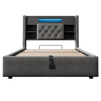 POLSTERBETT 90/200 cm Grau mit LED-Beleuchtung und Stauraum-Kopfteil - Grau, Textil (90/200cm) - Oxeza