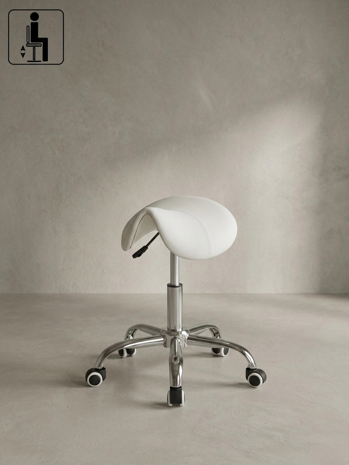 SATTELHOCKER höhenverstellbar mit 100 kg Belastbarkeit BEVANO, Weiß 60x60x60 cm - Silberfarben/Weiß, Kunststoff/Textil (60/60/60cm) - KADIMA DESIGN