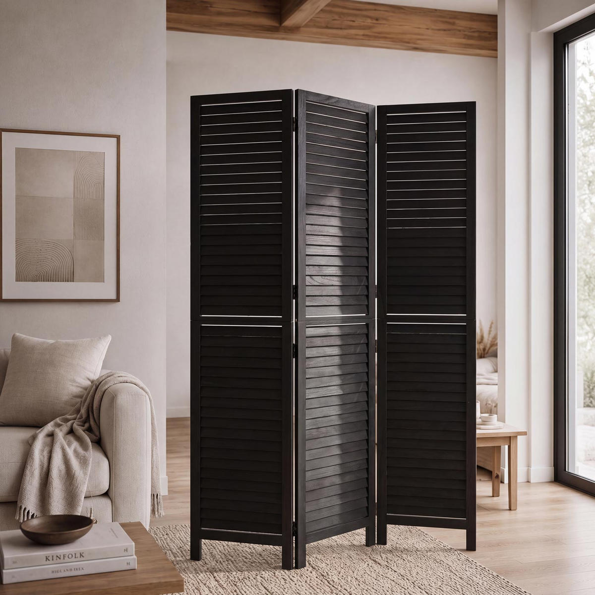 PARAVENT C30B Schwarz - Schwarz, Holz (120/180/6cm) - MCW