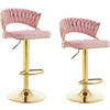 BARHOCKER 2er Set, mit geflochtener Rückenlehne, Samt, Rosa - Goldfarben/Rosa, Textil/Metall (48/83/46.5cm) - Woltu