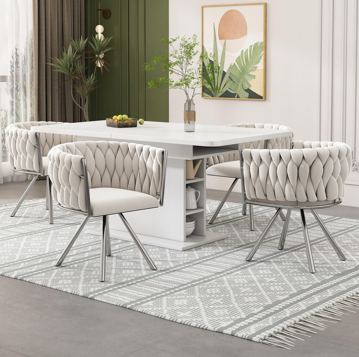 ESSZIMMERSTUHL drehbar Samt Beige Silber 6er-Set - Beige, Metall (54/72/59.1cm) - Meubliv
