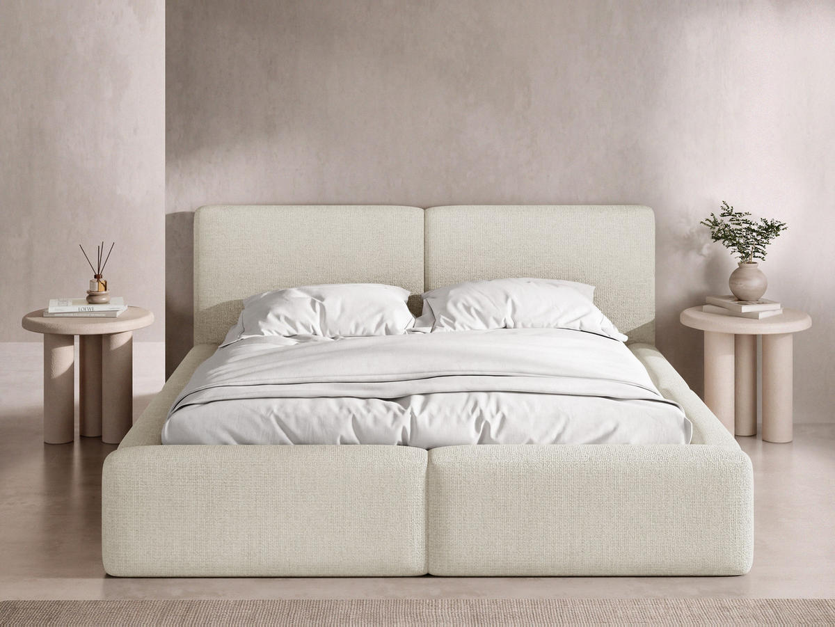 POLSTERBETT Duo mit Bettkasten, Lattenrost & gepolsterten Füßen in Creme Chenille 120x200 cm - biela/krémová, kov/textil (120/200cm) - WFL GROUP