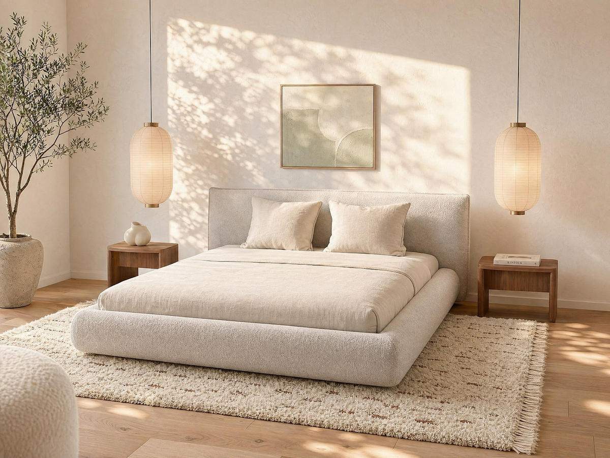 BETT mit Bettkasten - 2 Personen - stoff - beige Mirsio - Beige, Textil (180/200cm) - Vente-Unique