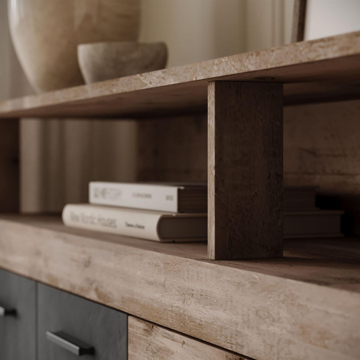 KOMMODE ROMANO mit Schubladen - Taupe/Naturfarben, Holzwerkstoff (190/96/32cm) - Lookway