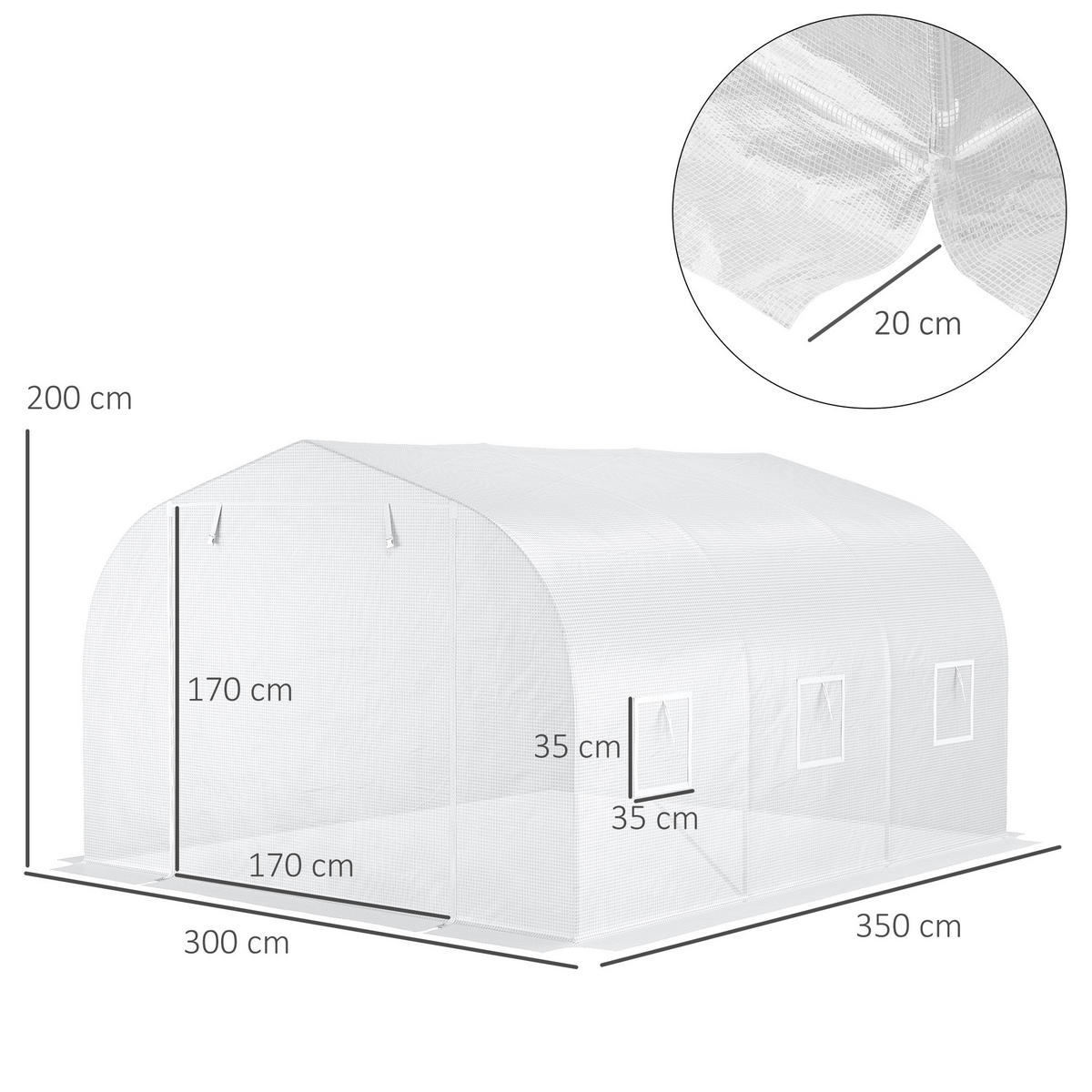 GEWÄCHSHAUS DE-11877 mit Tür & 6 Fenstern Weiß - Weiß, Kunststoff (300/200/350cm) - ComfortXL