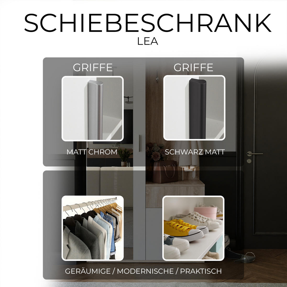 GARDEROBENSCHRANK mit Spiegel-mit Ablagen und Kleiderstange - Braun/Weiß, Holzwerkstoff (97/195/30cm) - Idohome