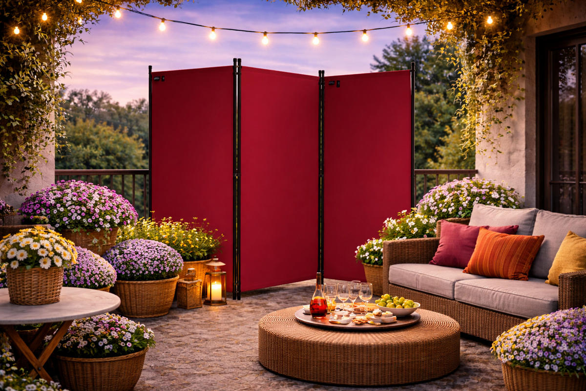 PARAVENT 3-tlg. 170x165 cm Rubinrot - Rot, Metall (165/170cm) - QUICK STAR