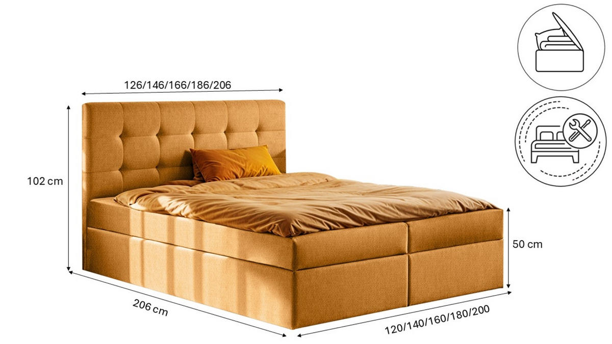 BOXBETT Mit Matratze Und Bettkasten LUDANO Stoff Soro Orange 120x200 cm H2-Pocket - Orange, Holz (120/200cm) - Kaiser Möbel