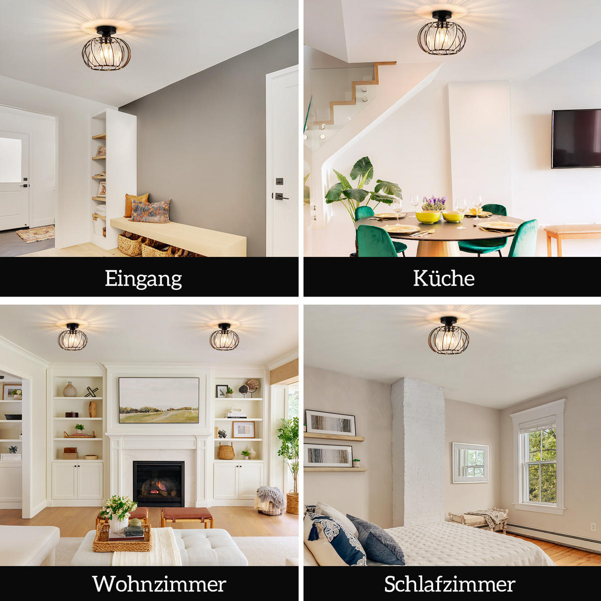 DECKENSTRAHLER Flammel 21/25/25 cm - Schwarz, Metall (21/25/25cm) - ZMH