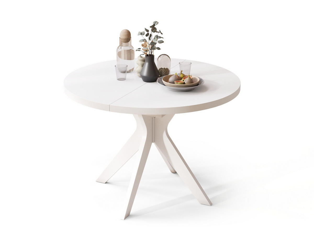 ESSTISCH rund Weiß matt ausziehbar - Weiß, Holzwerkstoff (110/110/77cm) - designimpex