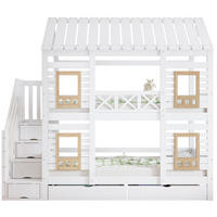 ETAGENBETT 90/200 cm Weiß/Natur mit Stauraumtreppe, Schubladen, ohne Matratze - Weiß, Holz (90/200cm) - MIVRAY