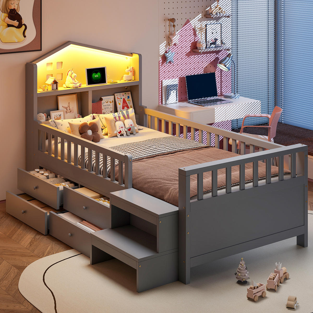 HAUSBETT 90/200 cm Grau - Grau, Holz - Raumix