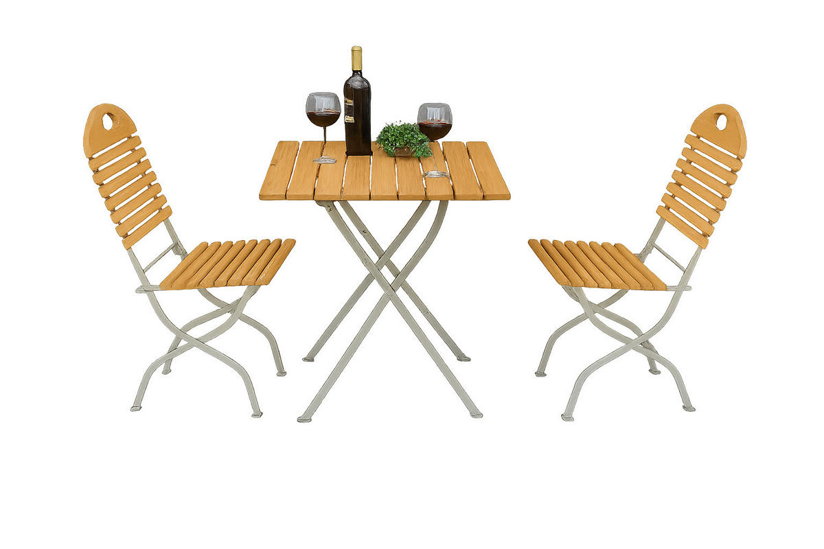 SITZGRUPPE Bad Belzig - 3-teilig, Gartenmöbel Set Flachstahl verzinkt + Robinie - Grau, Holz - TPFGarden