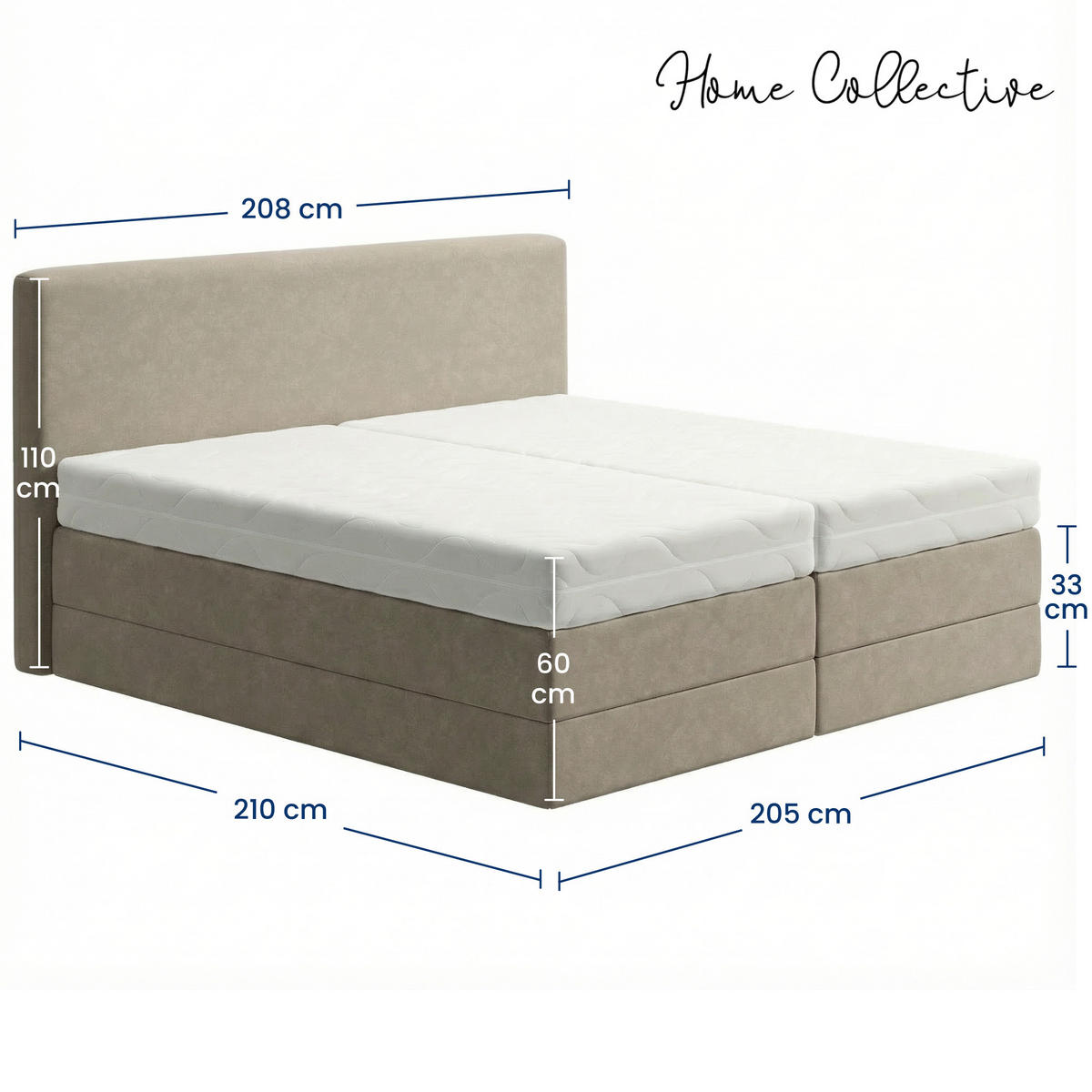 BOXSPRINGBETT mit Bonnell Matratze, mit Kopfteil, 200 x 200 cm, in Beige - Beige, Naturmaterialien (200/200cm) - Home Collective