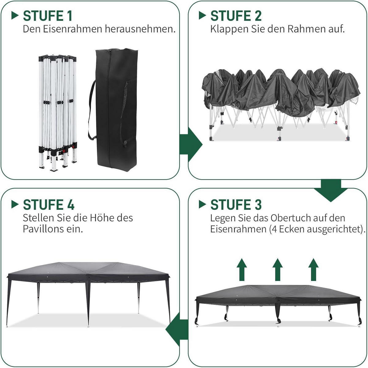 FALTPAVILLON 3x6m Dunkelgrau Wasserdicht UV-Schutz 50+ Metall - Anthrazit, Metall (300/268/600cm)