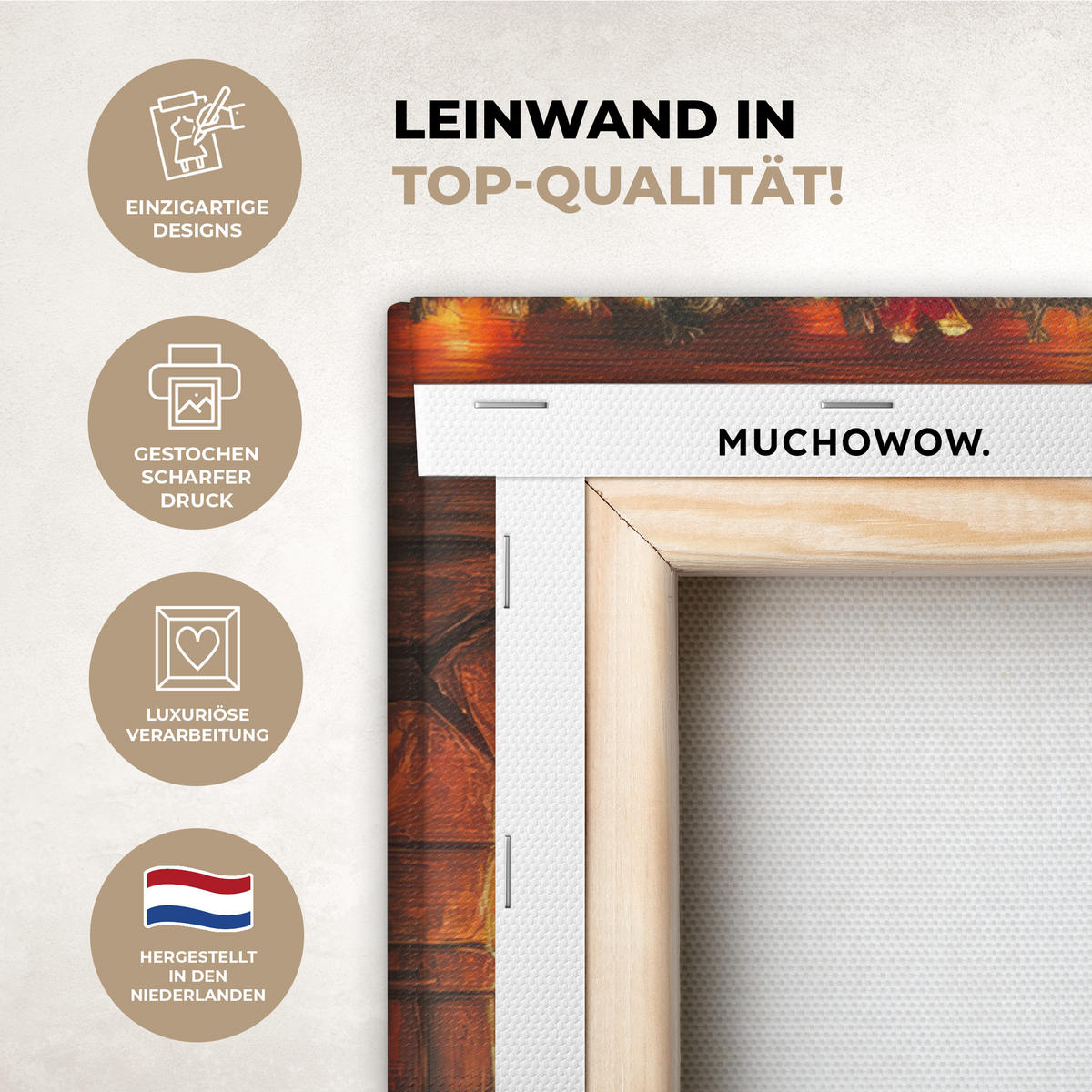 LEINWANDBILD Winter - Weihnachten - Zuhause - Kamin Wanddeko 90x60 cm - Bernsteinfarben, Textil (90/60cm) - MuchoWow