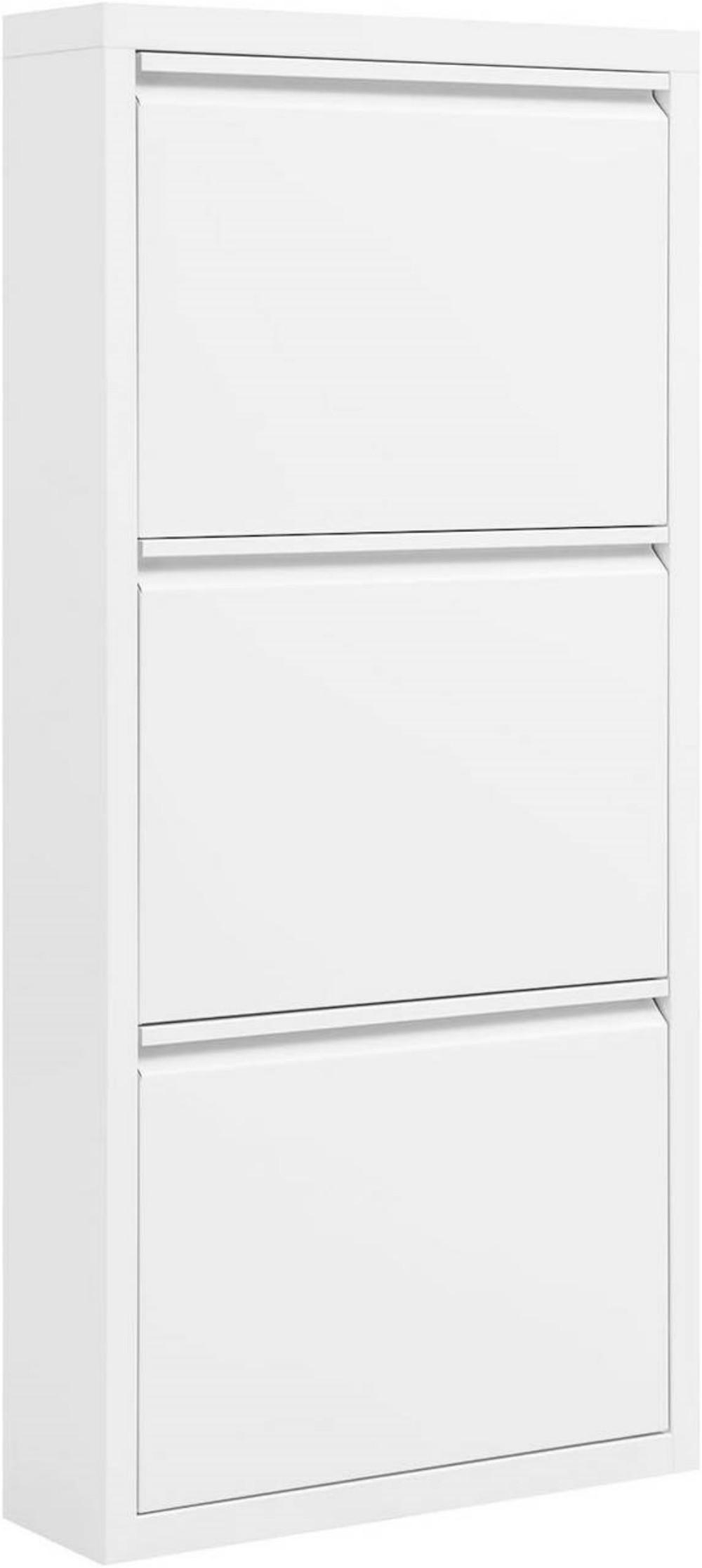 SCHUHSCHRANK mit 3 Klappen, 50x106x15cm, Weiß - Weiß, Metall (50/106/15cm) - Woltu