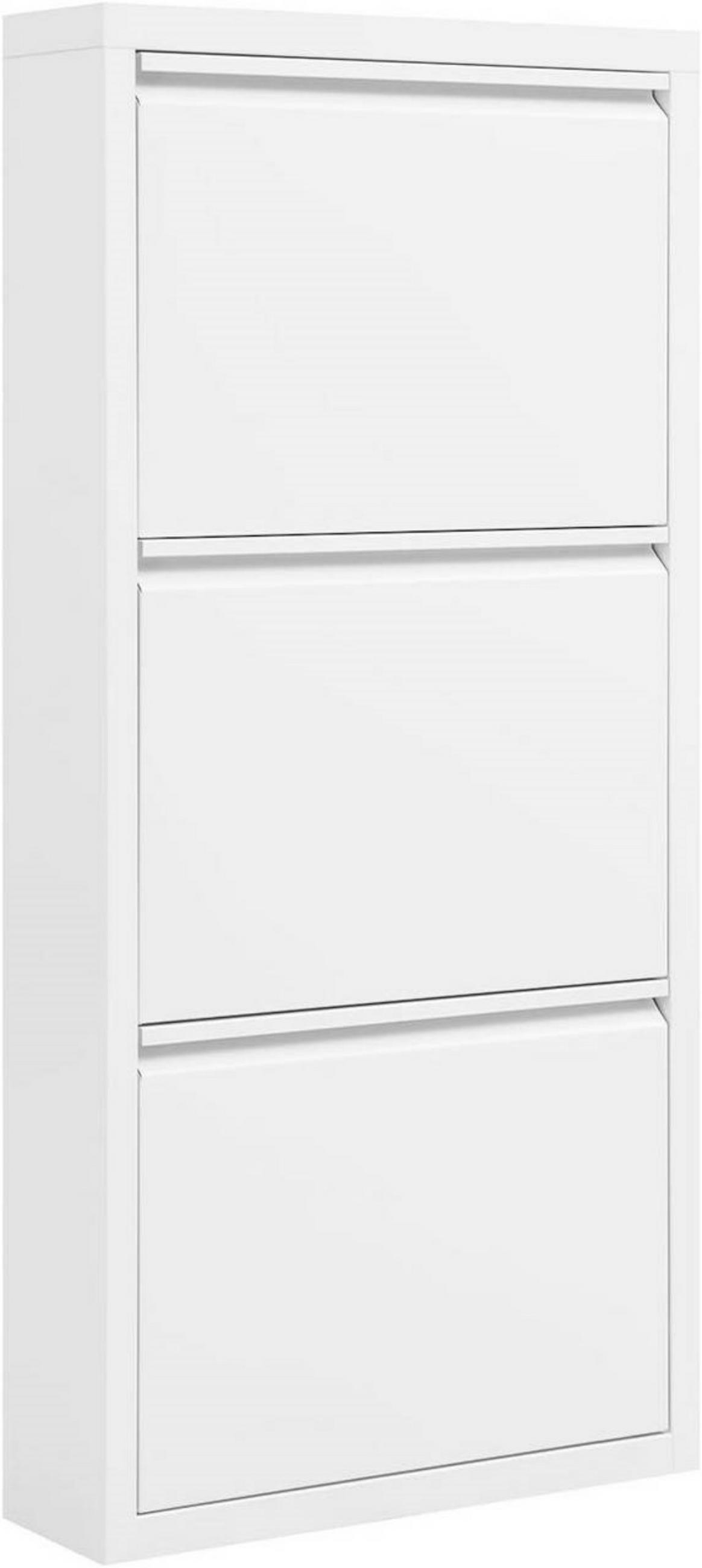 SCHUHSCHRANK mit 3 Klappen, 50x106x15cm, Weiß - Weiß, Metall (50/106/15cm) - Woltu