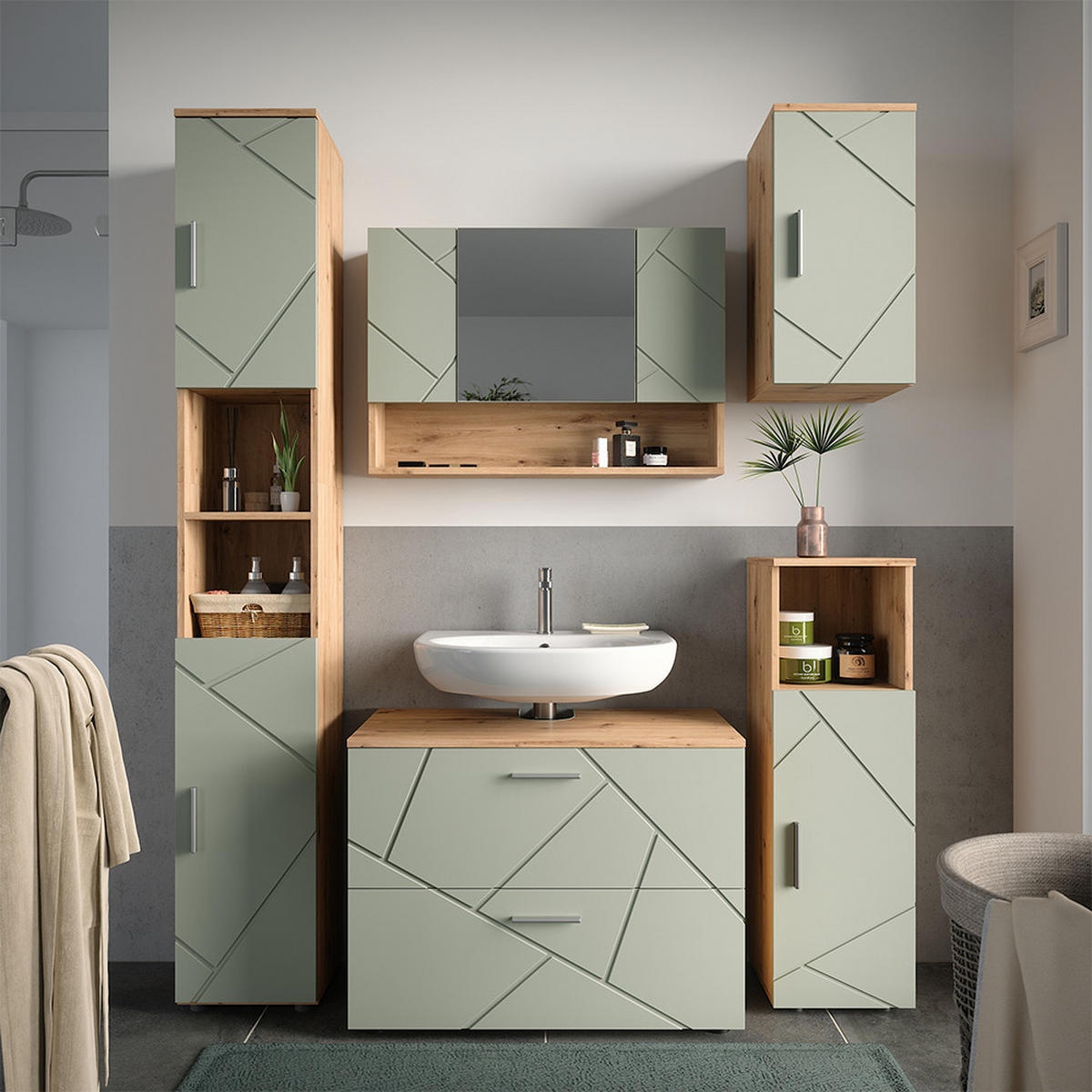 MIDISCHRANK Irma Salbeigrün 30 x 59 cm - Salbeigrün/Hellgrau, Holzwerkstoff (30/59/24cm) - Vicco