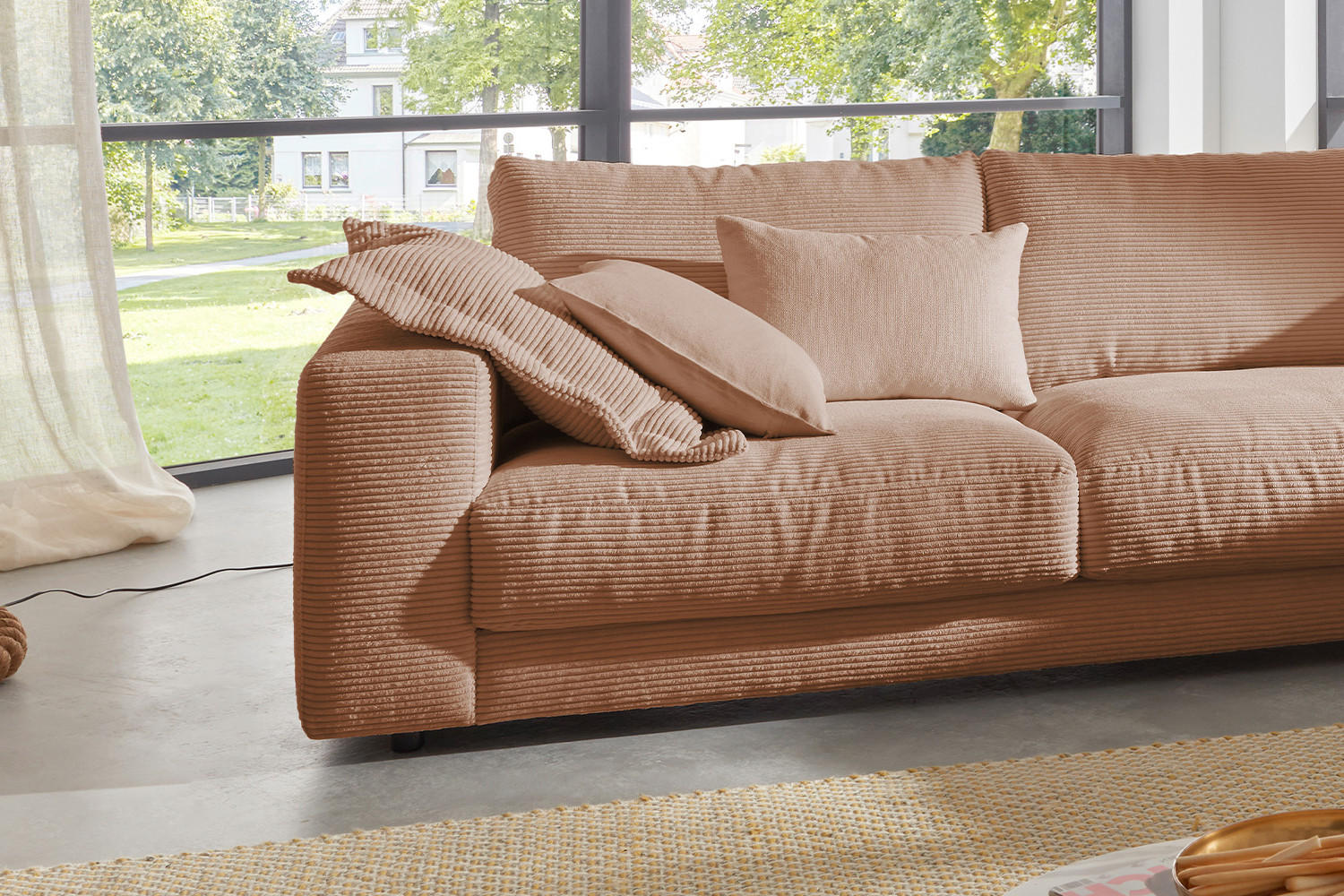 ECKSOFA MADELINE Braun Cord - Dunkelbraun/Schwarz, Kunststoff/Textil (325/224cm) - KAWOLA