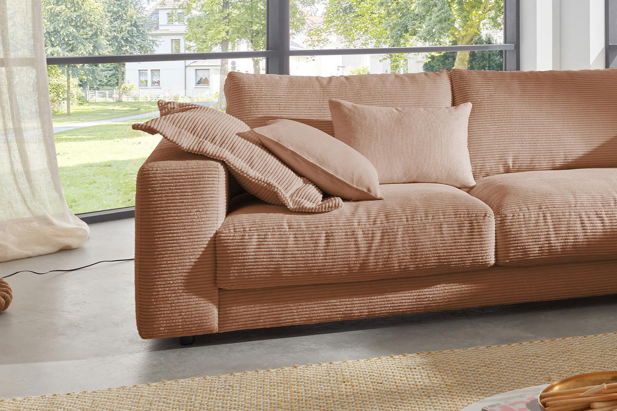 ECKSOFA MADELINE Braun Cord - Dunkelbraun/Schwarz, Kunststoff/Textil (325/224cm) - KAWOLA