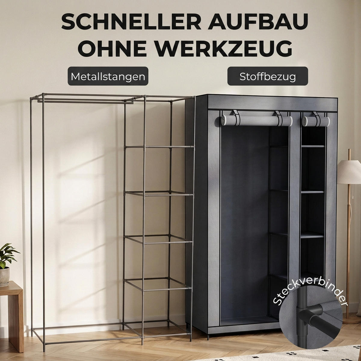 NETKANÁ textilie na šatní skříň ocelově šedá - šedá, kov/textil (45/175/110cm) - HOMCOM