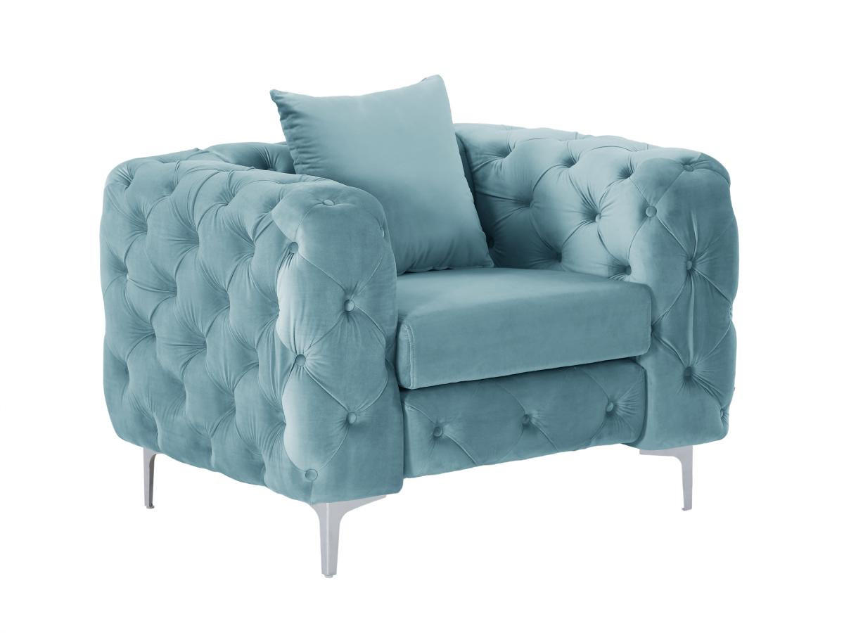 CHESTERFIELD-SESSEL - Samt - Pastellblau - EDWINA - Hellblau, Textil (91/76/106cm) - Vente-Unique