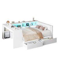 MULTIFUNKTIONSBETT 140/200 cm Weiß mit LED-Beleuchtung Ladestation Stauraum und gepolstertem Kopfteil - Weiß, Holzwerkstoff (140/200cm) - OKWISH