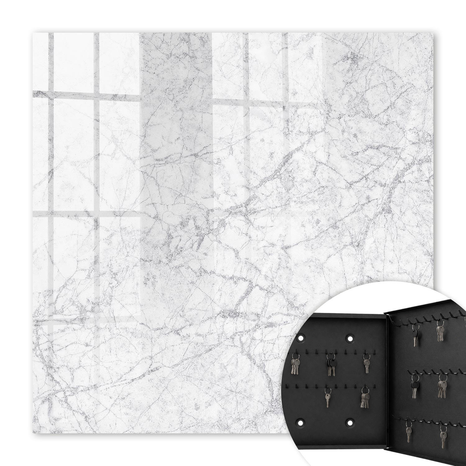 SCHLÜSSELBOX Schwarz 30x30 cm- Türöffnung nach rechts - Marmor-Eleganz - Weiß, Metall (30/30/5cm) - TULUP
