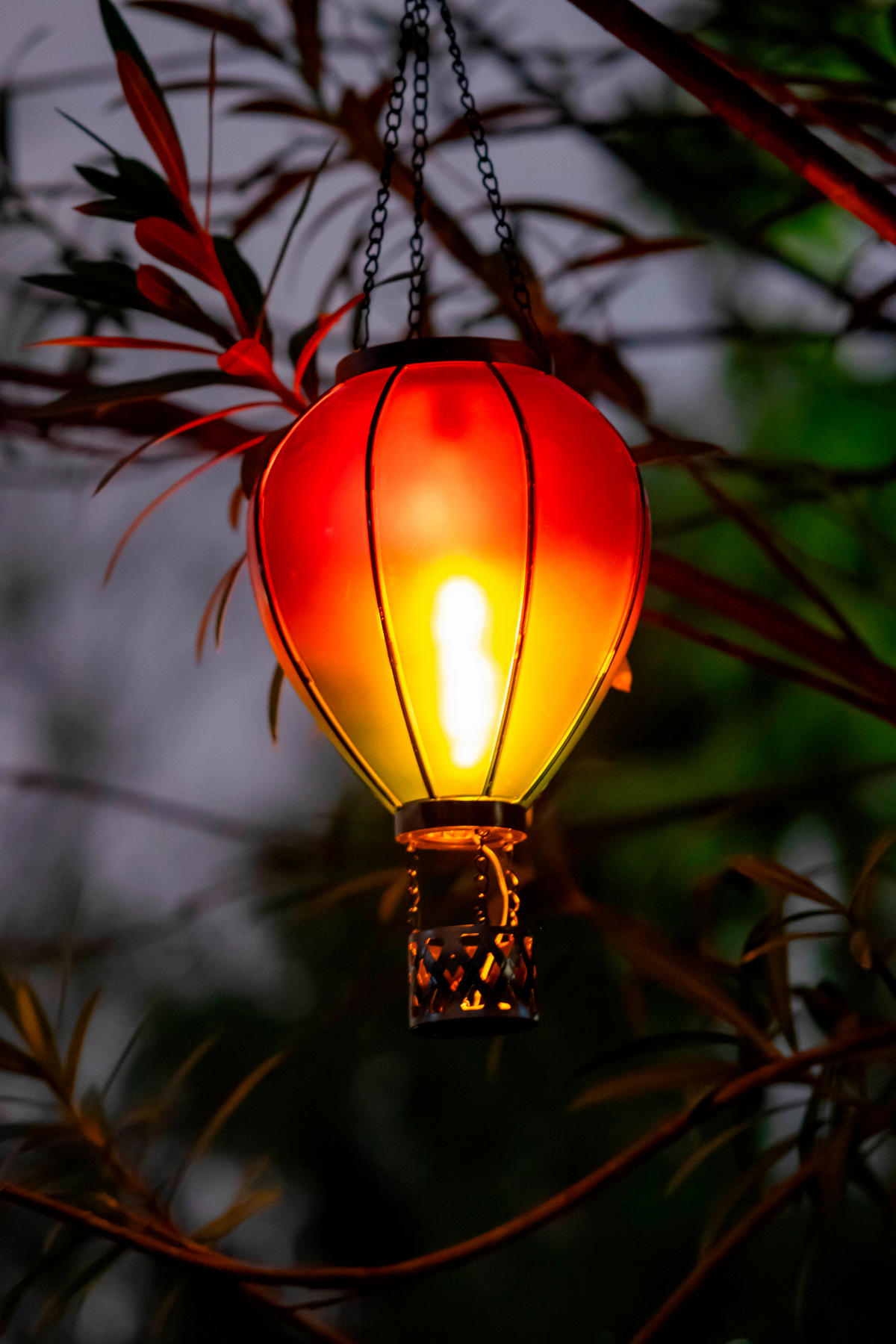 LED-SOLAR Laterne Heißluftballon Metall-Kunststoff Ø19x58cm Rot Grün XL - Multicolor, Kunststoff (19/19/58cm) - Northpoint