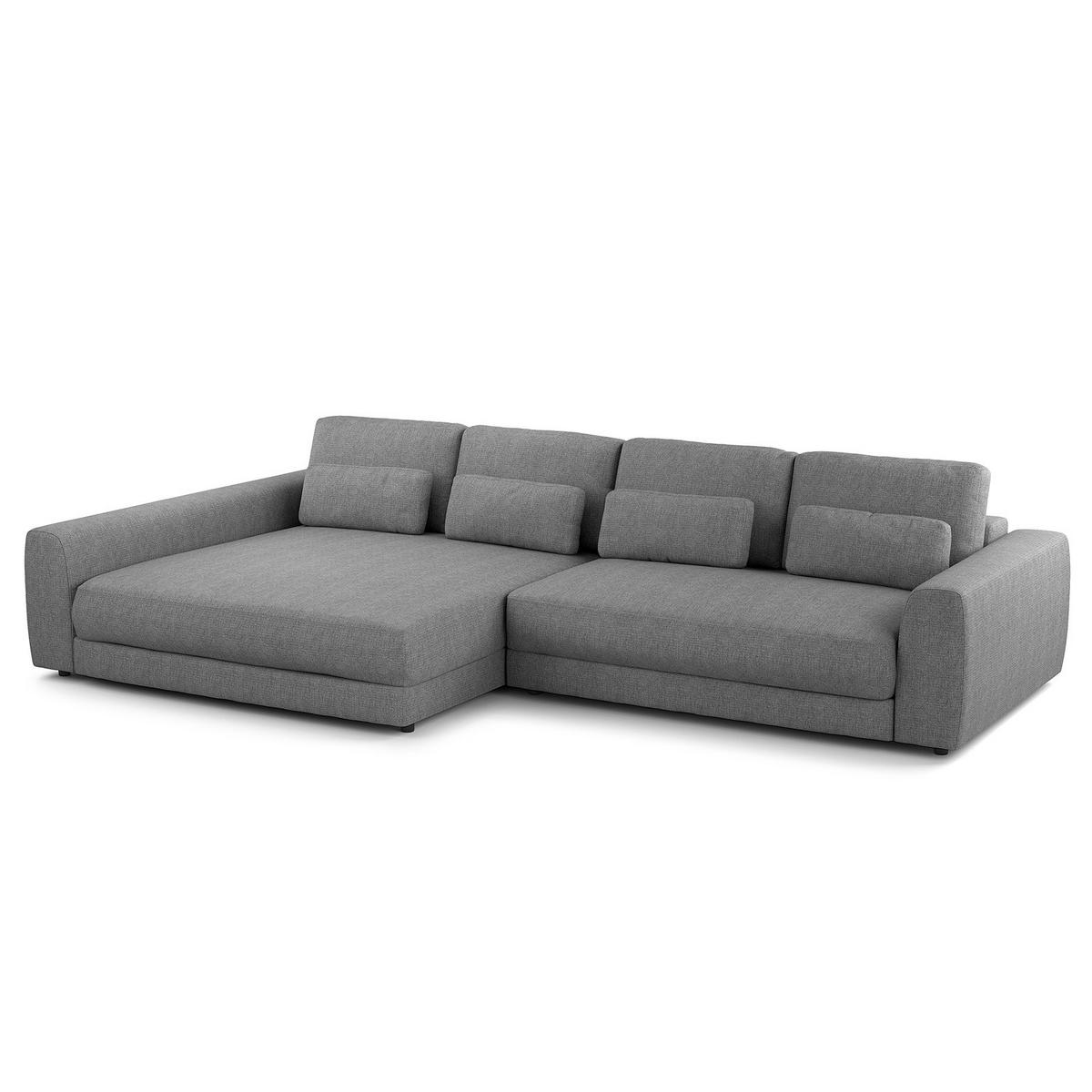 ECKSOFA mit XXL-Longchair - Silberfarben/Schwarz, Kunststoff/Textil (323/182cm) - home24
