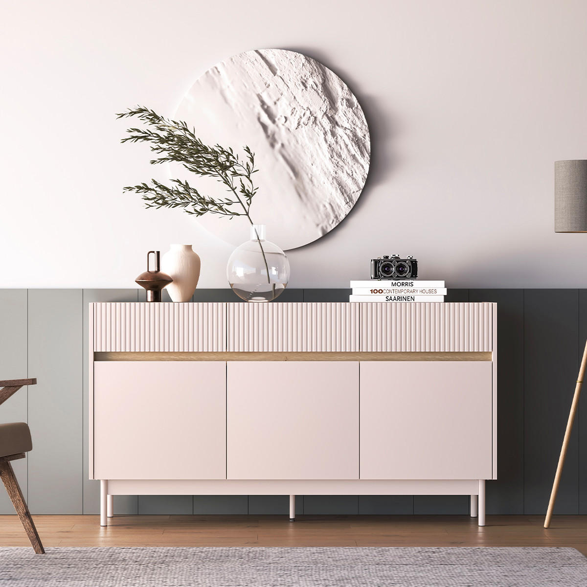 SIDEBOARD Connie Kaschmir und Holz - Beige, Holzwerkstoff (153.2/84.4/40cm) - Petits-meubles