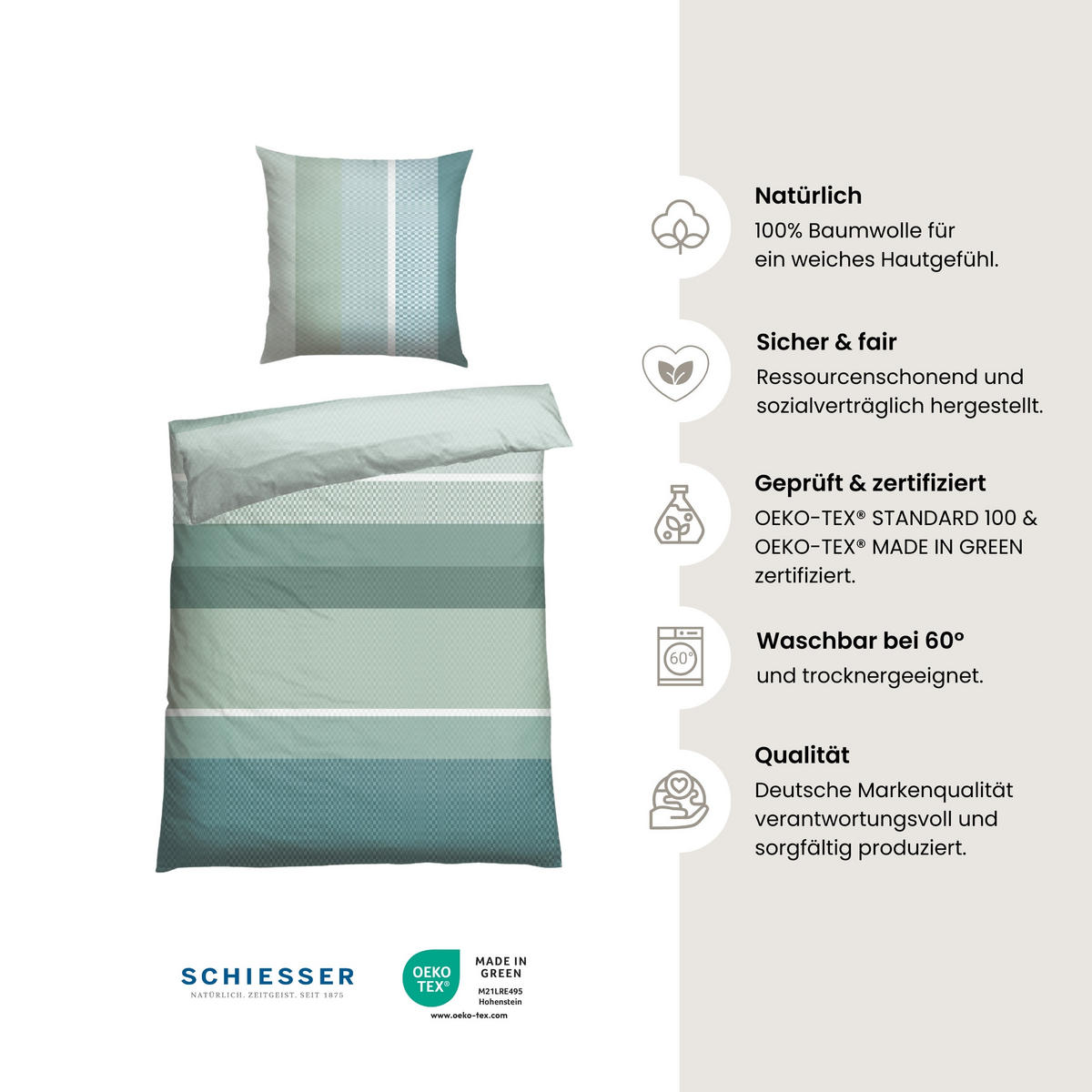 BETTWÄSCHESET Endy Stripes - Renforcé - 2-teilig - 155 x 220 cm - Grün - Grün, Textil (155/220cm) - SCHIESSER