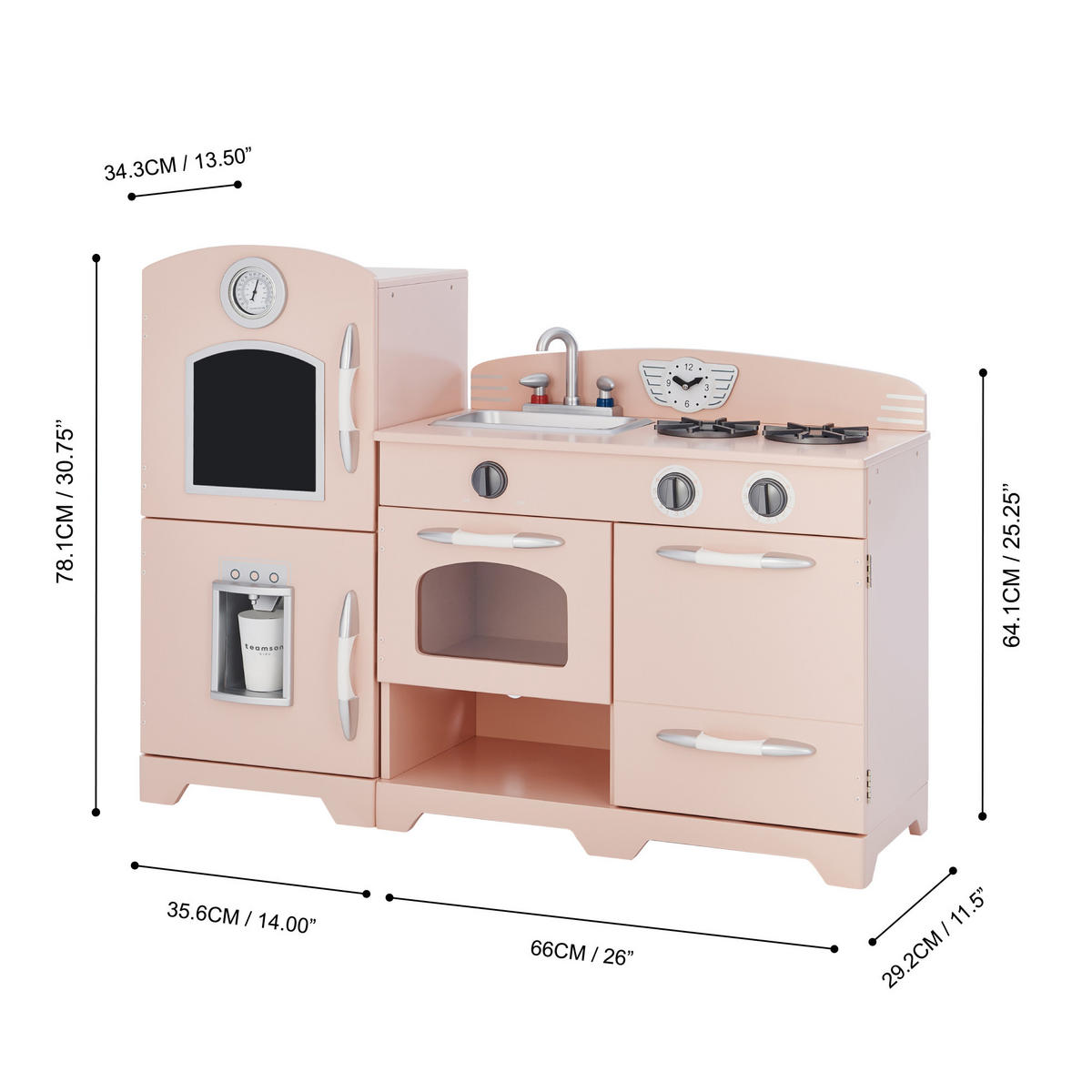KINDERKÜCHE aus Holz, Rosa, 79cm - Pink, Holz (102.6/31.4/79.4cm) - Teamson Kids