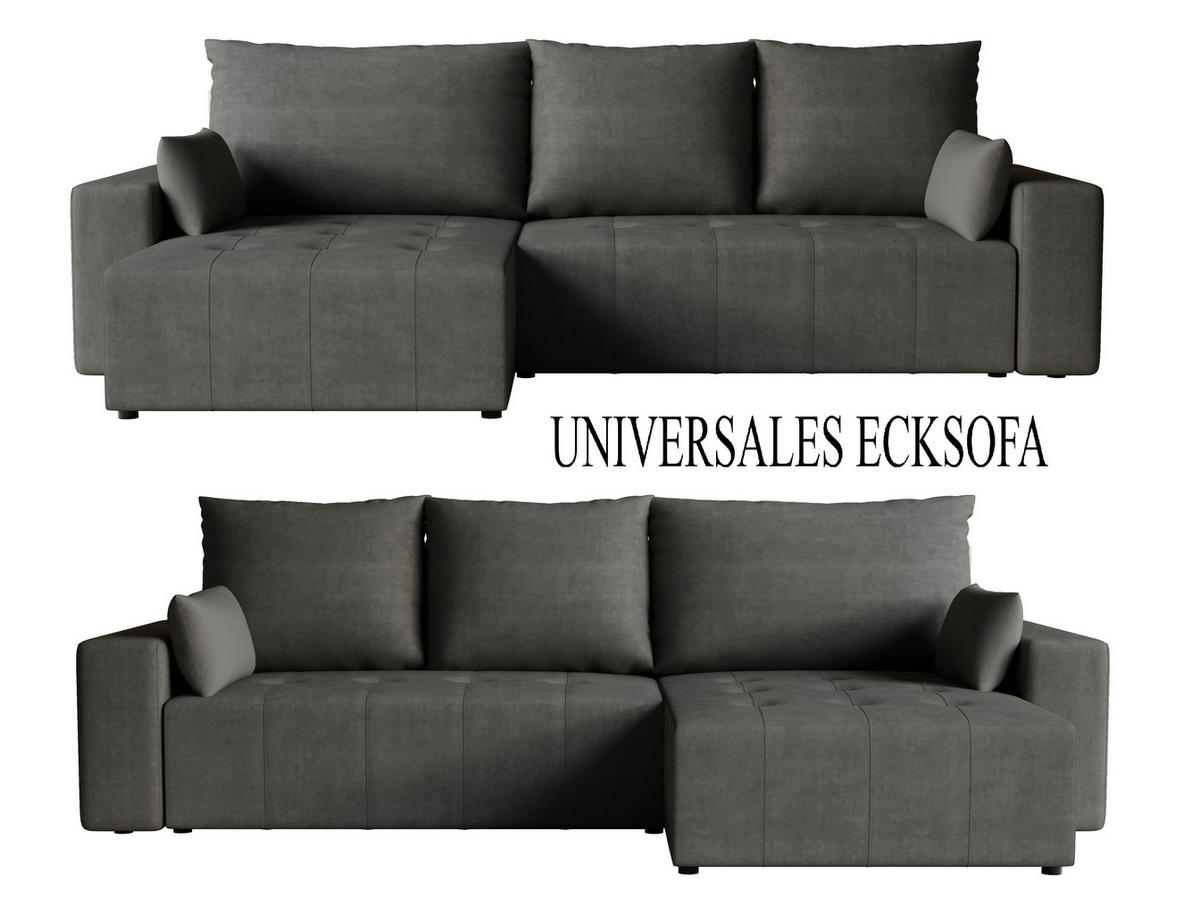 ECKSOFA Tico mit Bettkasten und Schlaffunktion, L-Form/XL-Form, Velourstoff, Universal - Graphitfarben, Holzwerkstoff (276/145cm) - 4ALL HOME