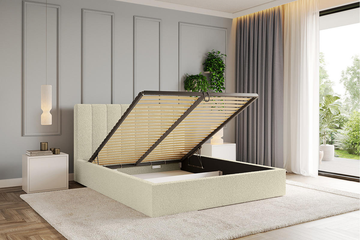 POLSTERBETT mit Bettkasten und Lattenrost, Bett mit Matratze H3/H4 - STERA 160x200 Beige - Hellbraun, Holzwerkstoff/Textil (160/200cm) - ALTDECOR