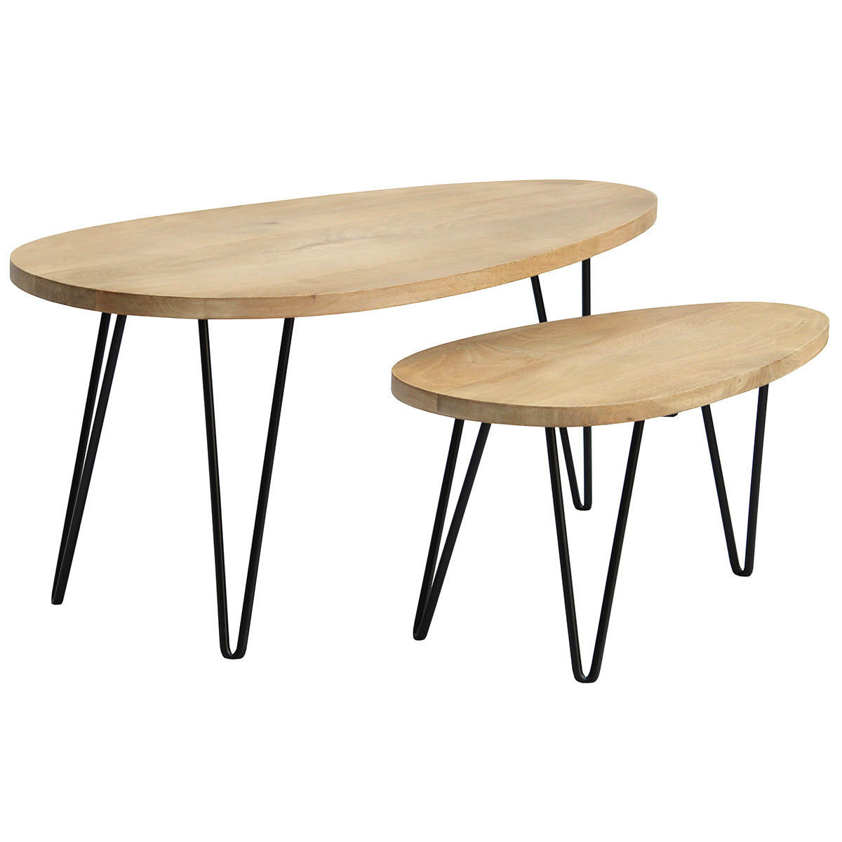 COUCHTISCHE Verschachtelt Massiv Mangoholz Metall 2er-Set VIBES - Naturfarben, Holz (100/50/42cm) - Miliboo