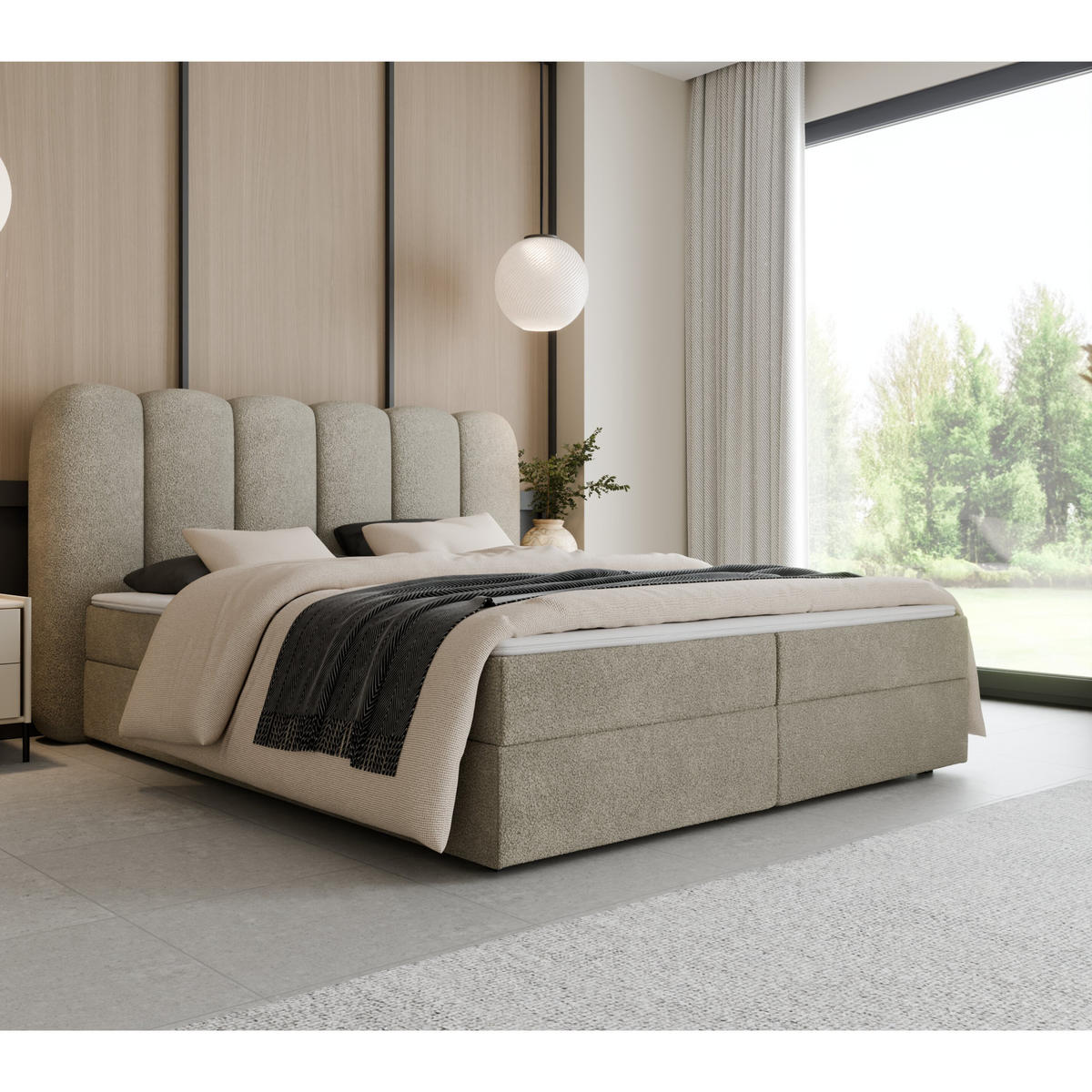 BOXSPRINGBETT SOFTI 160x200 cm, Beige Bouclé, inkl. Bettkasten & Topper - Beige, Textil (160/200cm) - Excellent Home
