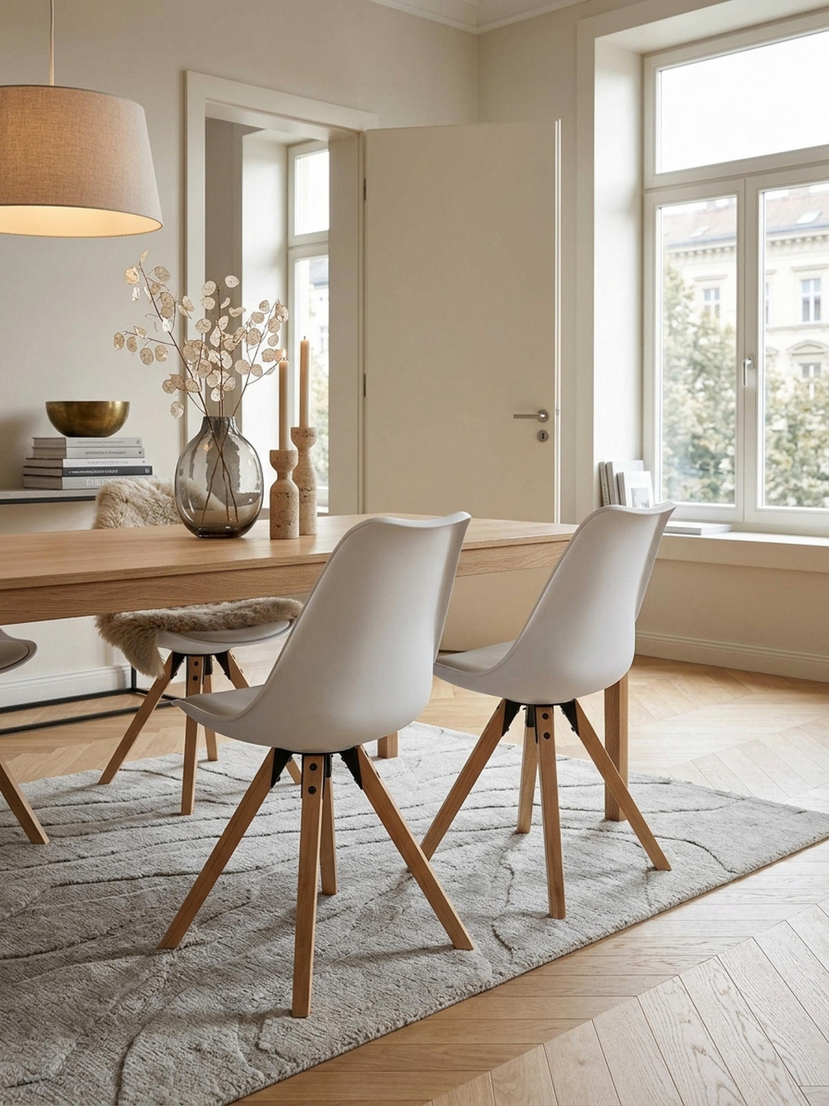 ESSZIMMERSTUHL 2er Set Kunstlederbezug mit Holzgestell Skandinavisch gepolstert, Weiß 49x52x87 cm - Beige/Weiß, Holz/Kunststoff (49/87/52cm) - KADIMA DESIGN