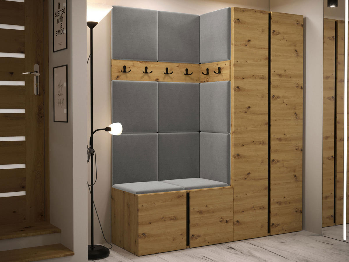 GARDEROBEN-SET Orion III - Eiche Artisan/Grau, Holzwerkstoff/Kunststoff (158/186/46cm) - MIRJAN24