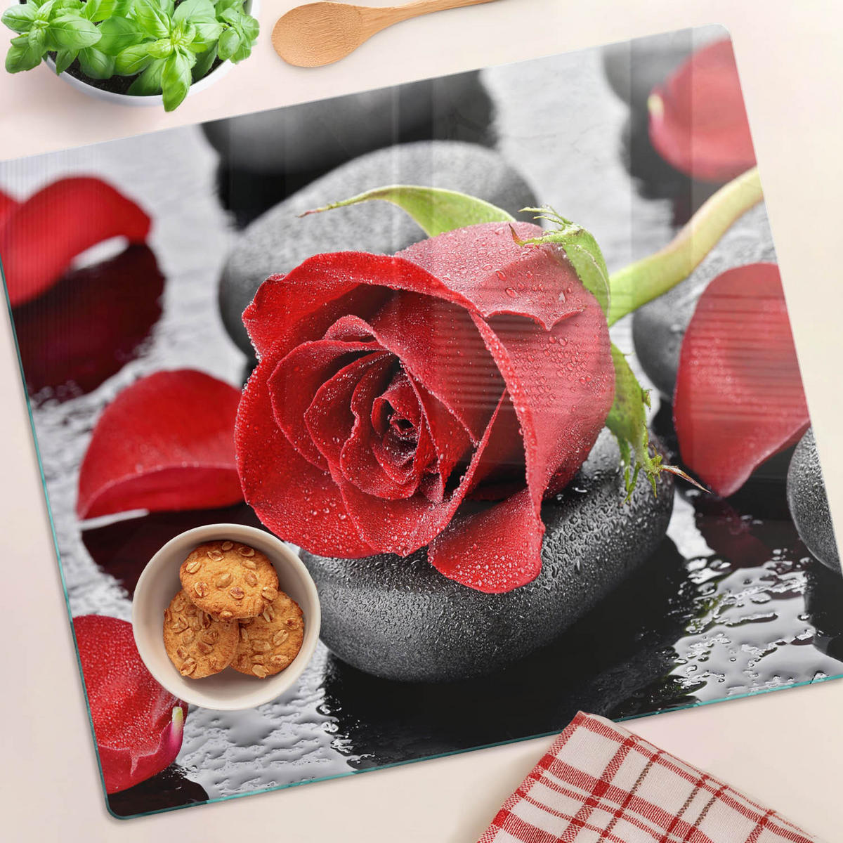 GLASPLATTE 60x52 cm Rote Rose - Rot, Glas (60/0.4/52cm) - TULUP