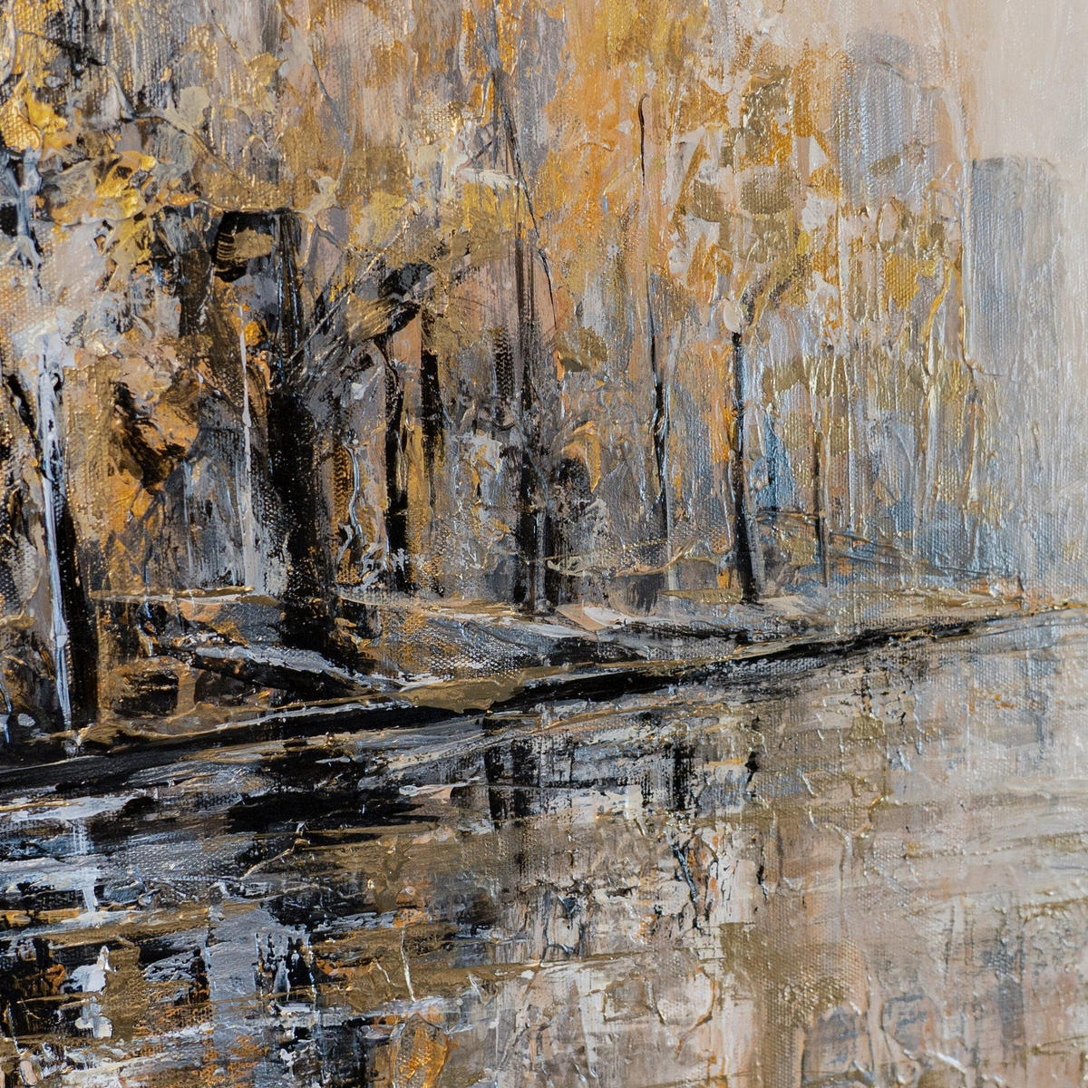 GEMÄLDE Herbstpark Schattenfugenrahmen Schwarz 70x50 cm - Schwarz, Holz (70/50cm) - YS-art gallery