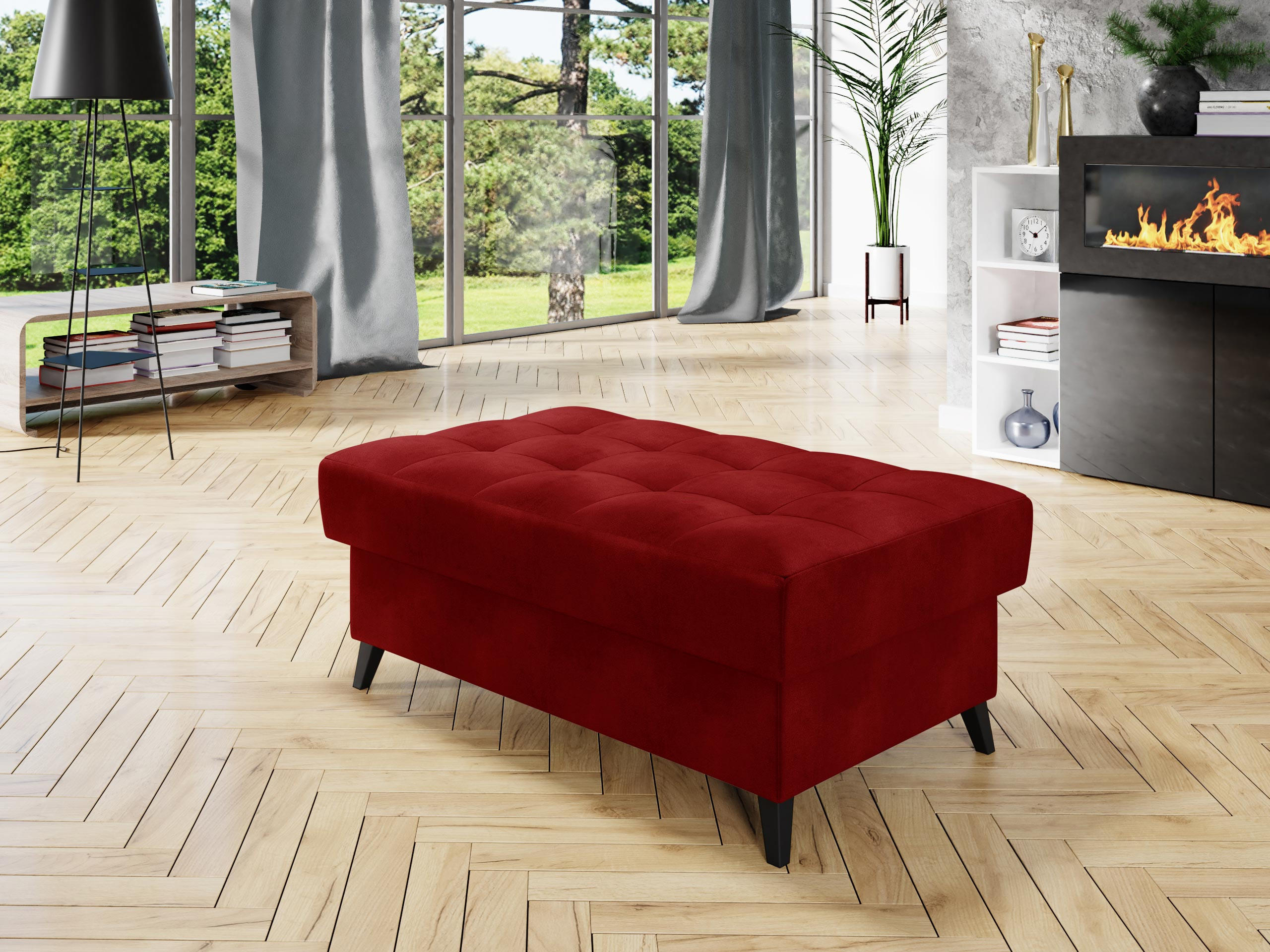 POLSTERHOCKER Nord - Rot/Schwarz, Holz/Textil (106/44/67cm) - MIRJAN24