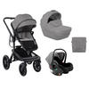 KOMBIKINDERWAGEN Irene 3 in 1 grau/schwarz Babywanne Autositz Adapter Wickeltasche - Hellgrau, Metall (63/63/107cm) - Kikka boo