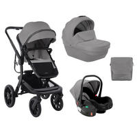 KOMBIKINDERWAGEN Irene 3 in 1 grau/schwarz Babywanne Autositz Adapter Wickeltasche - Grau, Metall (63/63/107cm) - Kikka boo