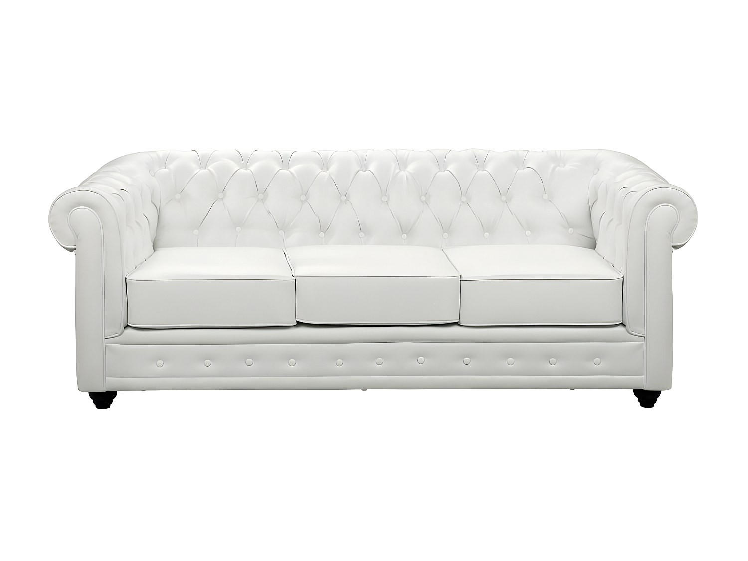 SOFA - 3 Personen - kunstleder - weiß Chesterfield - Weiß, Leder (205/72/88cm) - Vente-Unique