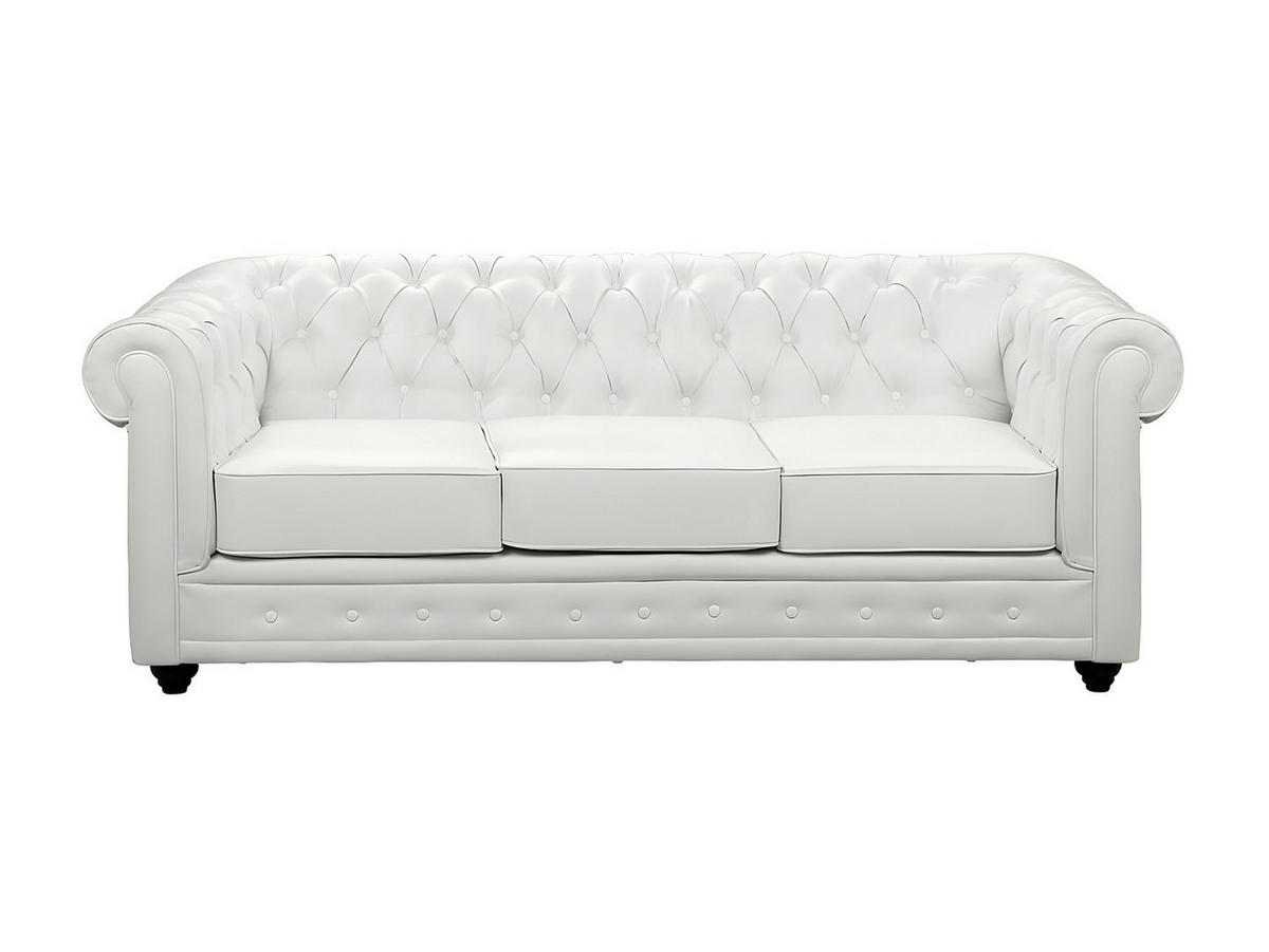 SOFA 3-Sitzer - Kunstleder - Weiß - CHESTERFIELD - Weiß, Leder (205/72/88cm) - Vente-Unique