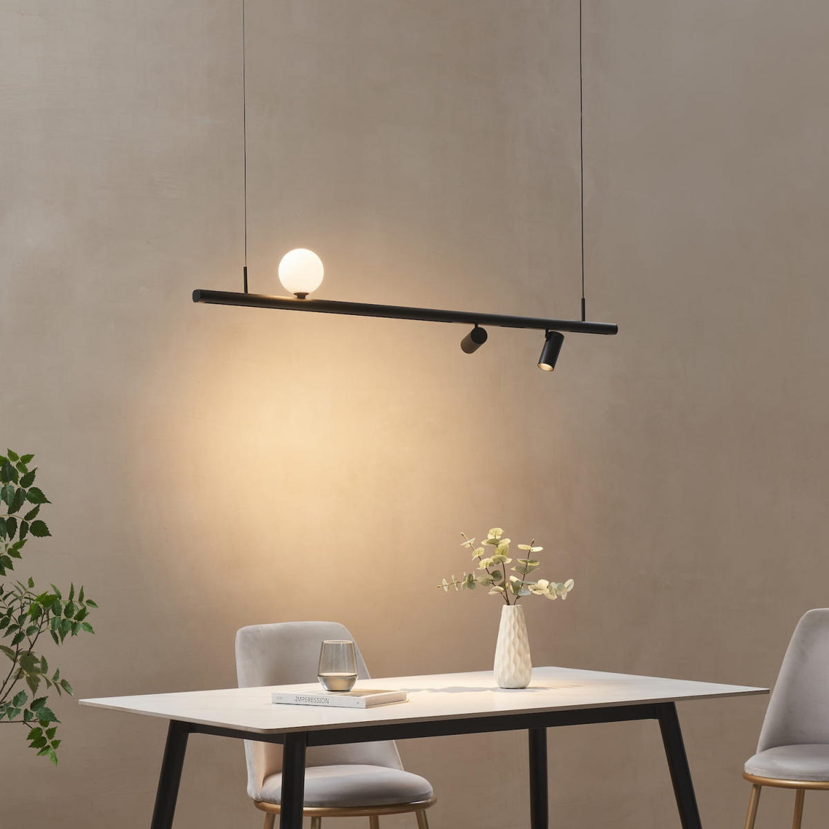 PENDELLEUCHTE MIT SPOTSTRAHLERN Lyne, Schwarz und weiß, 125cm - Weiß, Glas (125/125/8.5cm) - KOSILUM